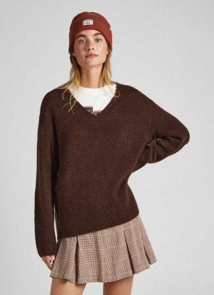 Prendas De Punto Pepe Jeans V-neck Knit Mujer Marrones | 647GEFKMJ