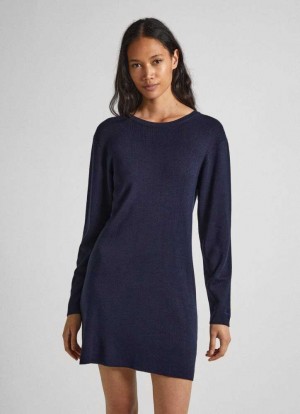Prendas De Punto Pepe Jeans V-neck Tencel Vestido Mujer Azules | 405KWLAQH