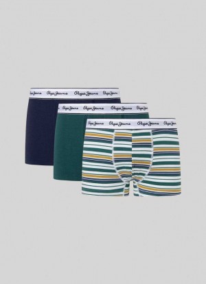 Ropa Interior Pepe Jeans 3-pack A Rayas Boxers Hombre Verde | 869VOUEYR