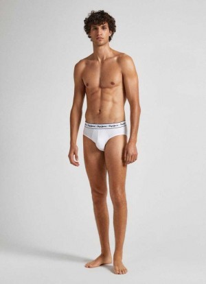 Ropa Interior Pepe Jeans 3pack Elastic Algodon Briefs Hombre Blancas | 417EWUAQL