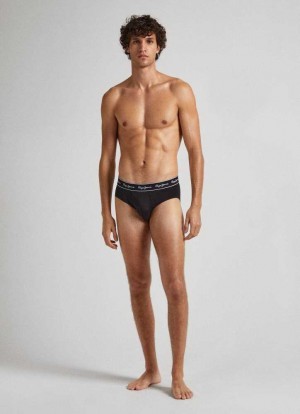 Ropa Interior Pepe Jeans 3pack Elastic Algodon Briefs Hombre Negras | 851TZDHFI