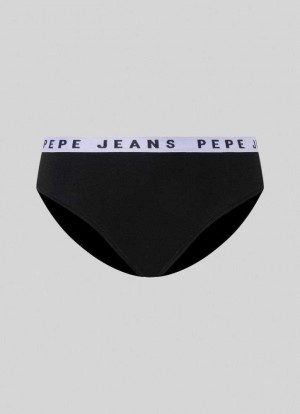 Ropa Interior Pepe Jeans Classic Panty With Printed Logo Mujer Negras | 389EOYFCV