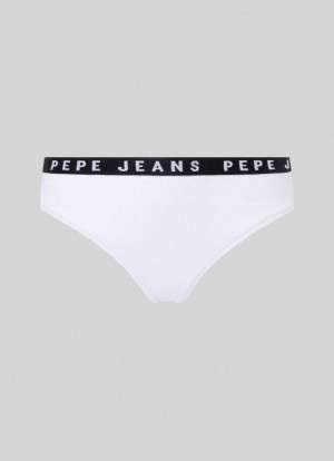 Ropa Interior Pepe Jeans Classic Tanga With Printed Logo Mujer Blancas | 980NSDHGC