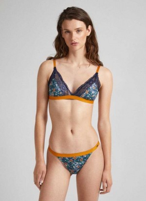 Ropa Interior Pepe Jeans Floral Algodon Bra Mujer Azul Marino | 704FKOWCM