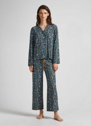 Ropa Interior Pepe Jeans Floral Print Pajama Set Mujer Azul Marino | 230SUFBJM