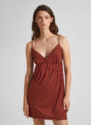Ropa Interior Pepe Jeans Geometric Print Nightdress Mujer Burdeos Rojas | 052RPITFJ