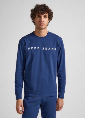 Ropa Interior Pepe Jeans Long Sleeve Algodon Jersey Shirt Hombre Azul Marino | 942YIUARB