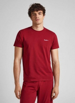 Ropa Interior Pepe Jeans Printed Logo Algodon T-shirt Hombre Burdeos Rojas | 480IWZXAD