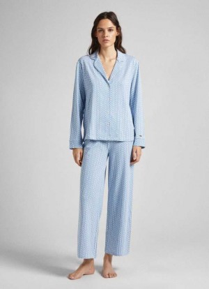 Ropa Interior Pepe Jeans Printed Logo Algodon Pajama Set Mujer Azules | 694VOHJFQ