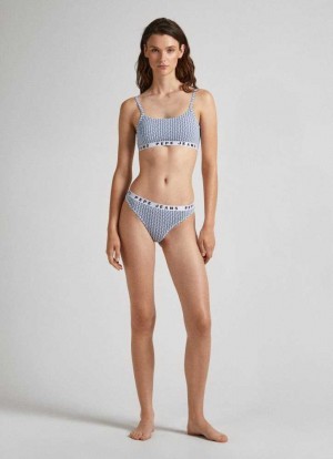 Ropa Interior Pepe Jeans Printed Logo Tanga Mujer Azules | 819YJNMCF