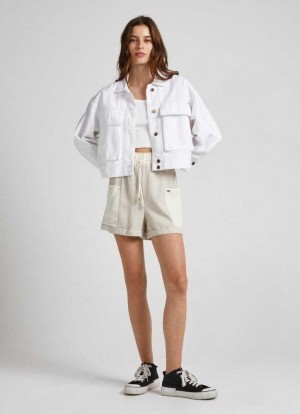 Short Pepe Jeans Shorts With Utility Pockets Mujer Blancas | 025WVMBJI