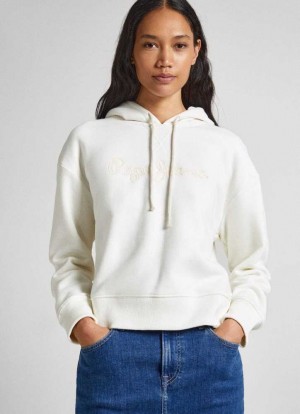 Sudadera con Capucha Pepe Jeans Adjustable Hoodie Mujer Blancas | 318TRCNJK