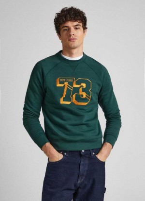 Sudaderas Pepe Jeans Embroidered 73 Logo Sweatshirt Hombre Verde | 215REZNKP
