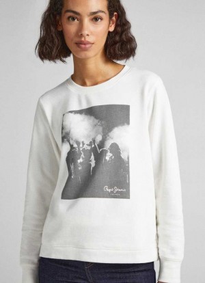Sudaderas Pepe Jeans Photo Print Sweatshirt Mujer Blancas | 408QVPODT