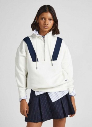 Sudaderas Pepe Jeans Polo Sweatshirt W/ Half Zip Mujer Blancas | 178DPQVXO