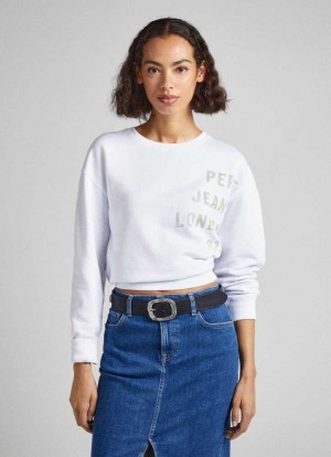 Sudaderas Pepe Jeans Printed Logo Algodon Sweatshirt Mujer Blancas | 296WYVODJ