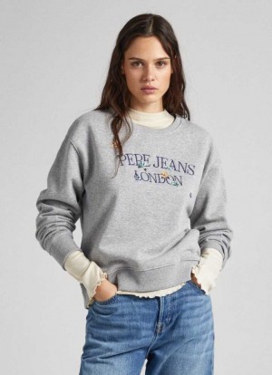 Sudaderas Pepe Jeans Sweatshirt W/ Embroidered Logo Mujer Gris | 948MOPFNG