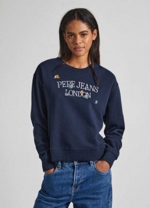 Sudaderas Pepe Jeans Sweatshirt W/ Embroidered Logo Mujer Azules | 925KLDGTX