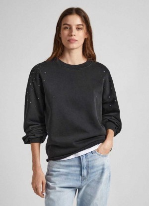 Sudaderas Pepe Jeans Sweatshirt W/ Gemstone Beading Mujer Negras | 276WHKZDJ
