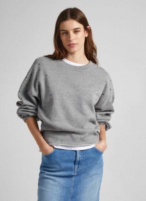 Sudaderas Pepe Jeans Sweatshirt W/ Gemstone Beading Mujer Gris | 975HEGJQR