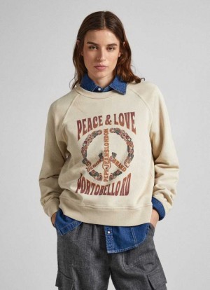 Sudaderas Pepe Jeans Sweatshirt W/ Peace & Love Logo Mujer Marrones Beige | 786OFSKXP