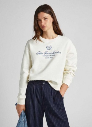 Sudaderas Pepe Jeans Sweatshirt W/ Printed Logo Mujer Blancas | 163PYVOTL