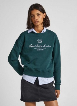 Sudaderas Pepe Jeans Sweatshirt W/ Printed Logo Mujer Verde | 679LRIZYE