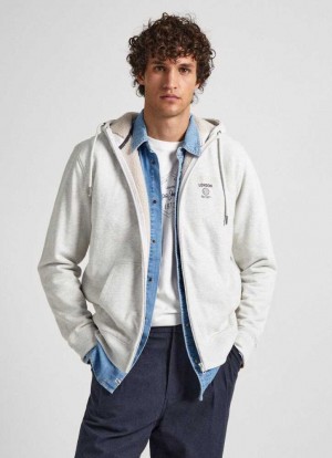 Sudaderas Pepe Jeans Sweatshirt With Fleece-lined Hood Hombre Gris Claro | 762WQXICR