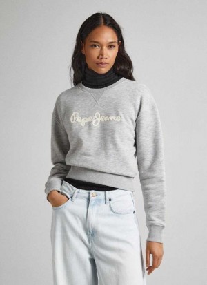 Sudaderas Pepe Jeans Sweatshirt With Printed Logo Mujer Gris | 509PBLGMF