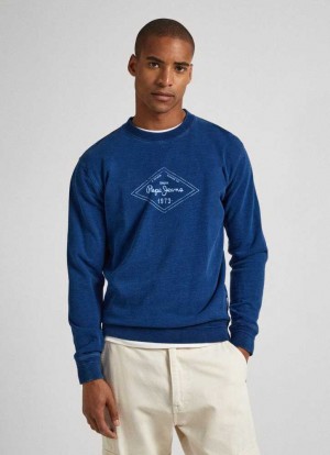 Sudaderas Pepe Jeans Sweatshirt With Printed Logo Hombre Indigo Azules | 271PTIQSX