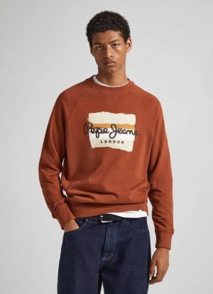 Sudaderas Pepe Jeans Sweatshirt With Printed Logo Hombre Naranjas | 920DQSXMZ