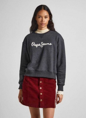 Sudaderas Pepe Jeans Sweatshirt With Printed Logo Mujer Negras | 094VXEHWM