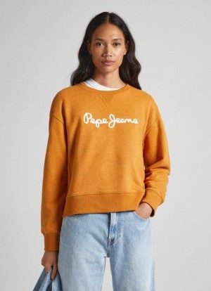 Sudaderas Pepe Jeans Sweatshirt With Printed Logo Mujer Amarillo | 091BTDQCK