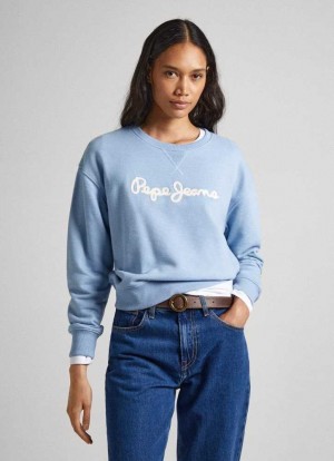 Sudaderas Pepe Jeans Sweatshirt With Printed Logo Mujer Gris Azules | 861GITPWA