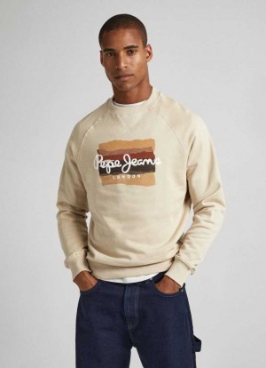 Sudaderas Pepe Jeans Sweatshirt With Printed Logo Hombre Marrones Beige | 968YVLACH