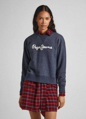 Sudaderas Pepe Jeans Sweatshirt With Printed Logo Mujer Azules | 716VPKHZS