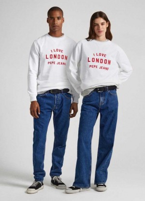 Sudaderas Pepe Jeans Unisex Printed Round Neck Sweatshirt Mujer Blancas | 684PNCUSD