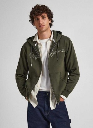 Sudaderas Pepe Jeans Zip-up Sweatshirt Hombre Verde Oliva Verde | 307AEBTJM
