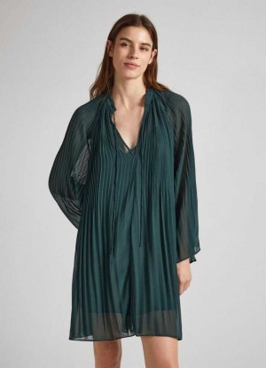 Vestido Pepe Jeans Corta Semi-sheer Vestido Mujer Verde | 180CKZXLD