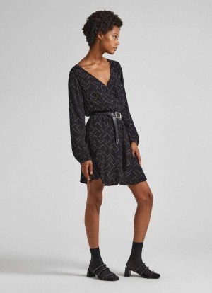 Vestido Pepe Jeans Corta Vestido With Strass Detail Mujer Negras | 043PFADRC