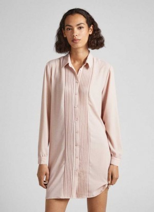 Vestido Pepe Jeans Crepe Shirt Vestido Mujer Gris Rosas Rosas | 296LEDNFM
