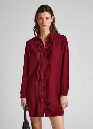 Vestido Pepe Jeans Crepe Shirt Vestido Mujer Burdeos Rojas | 201YDLNWP