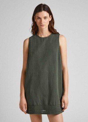 Vestido Pepe Jeans Embroidered Tape Vestido Mujer Verde Oliva Verde | 728MCSZAN