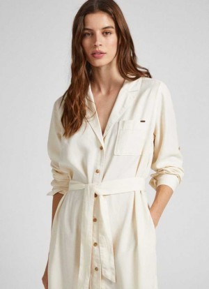 Vestido Pepe Jeans Flap Neck Tencel Vestido Mujer Blancas | 381BYOSVP