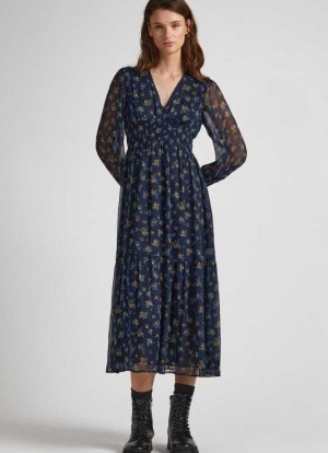 Vestido Pepe Jeans Floral Chiffon Vestido Mujer Multicolor | 254SCEKHT