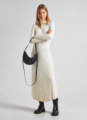 Vestido Pepe Jeans Long Acanalado Vestido Mujer Blancas | 518XNSYFE
