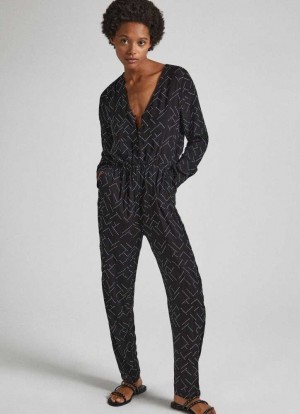 Vestido Pepe Jeans Long All In One With Strass Detail Mujer Negras | 159QHWUMV