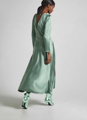 Vestido Pepe Jeans Long Satin Vestido Mujer Verde | 312NMSOPY
