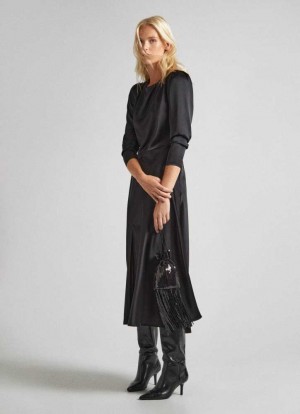 Vestido Pepe Jeans Long Satin Vestido Mujer Negras | 701RENPFQ