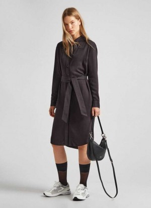 Vestido Pepe Jeans Midi Vestido With Button Fijacion Mujer Negras | 728FDMYUC